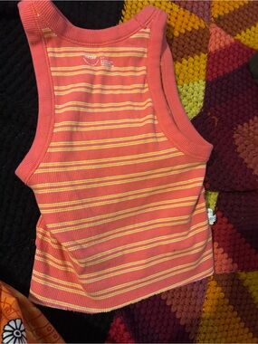 aerie Coral Ribbed Tank with Yellow & White Stripes